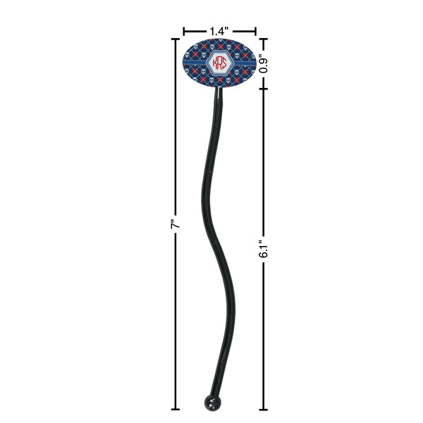 Knitted Argyle & Skulls Black Plastic 7" Stir Stick - Oval - Dimensions
