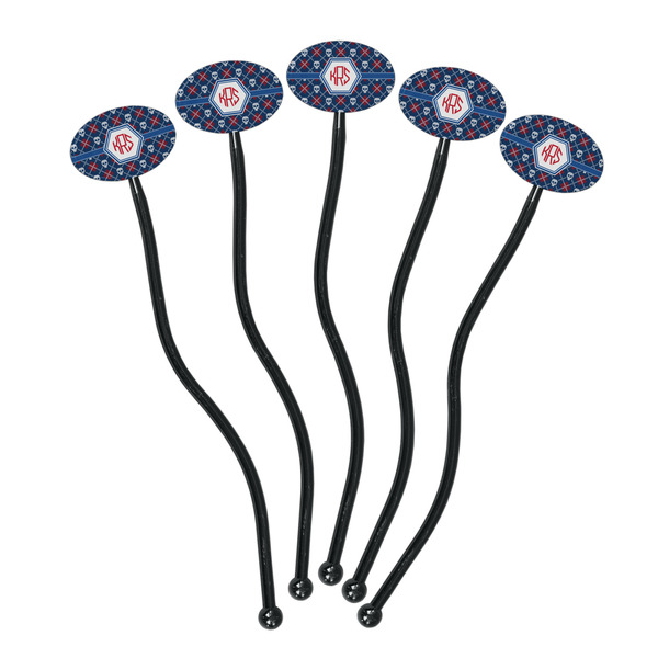 Knitted Argyle & Skulls Black Plastic 7" Stir Stick - Oval - Fan