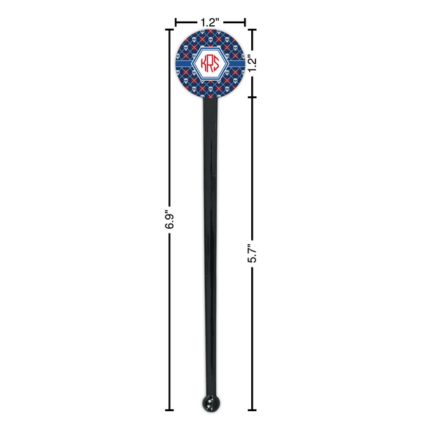 Knitted Argyle & Skulls Black Plastic 7" Stir Stick - Round - Dimensions