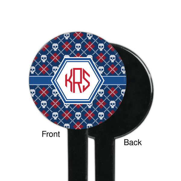 Knitted Argyle & Skulls Black Plastic 7" Stir Stick - Single Sided - Round - Front & Back