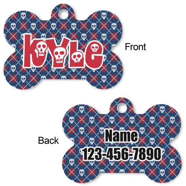 Knitted Argyle & Skulls Bone Shaped Dog ID Tag - Large - Approval