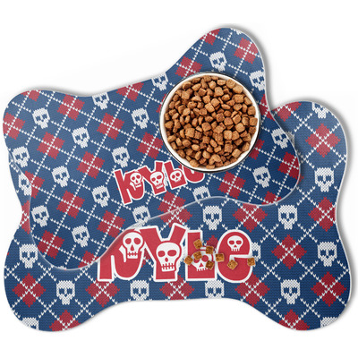 Knitted Argyle & Skulls Bone Shaped Dog Food Mat (Personalized)