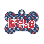 Knitted Argyle & Skulls Bone Shaped Dog ID Tag - Small (Personalized)