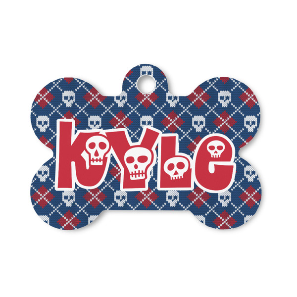 Custom Knitted Argyle & Skulls Bone Shaped Dog ID Tag - Small (Personalized)