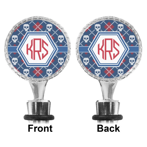 Knitted Argyle & Skulls Bottle Stopper - Front and Back