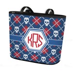 Knitted Argyle & Skulls Bucket Tote w/ Genuine Leather Trim (Personalized)