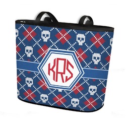 Knitted Argyle & Skulls Bucket Tote w/ Genuine Leather Trim (Personalized)