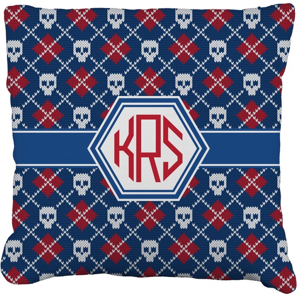Custom Knitted Argyle & Skulls Faux-Linen Throw Pillow 16" (Personalized)