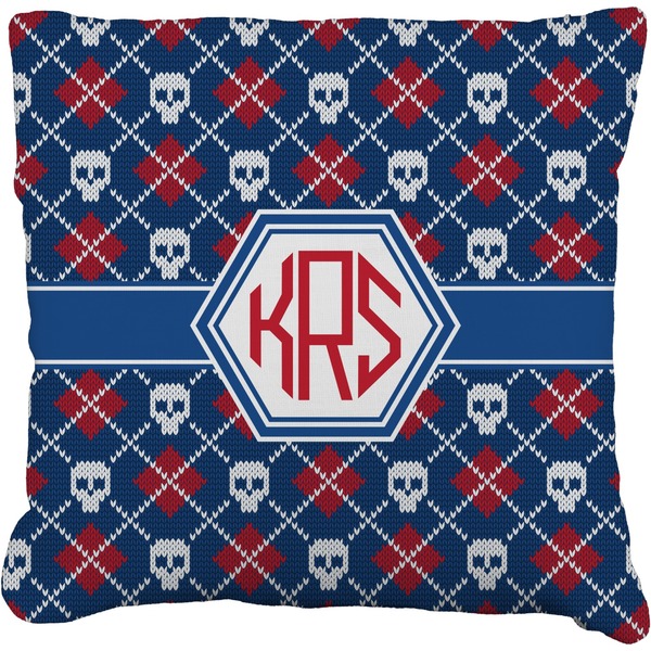 Custom Knitted Argyle & Skulls Faux-Linen Throw Pillow 18" (Personalized)