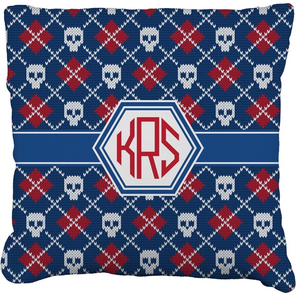 Custom Knitted Argyle & Skulls Faux-Linen Throw Pillow 20" (Personalized)