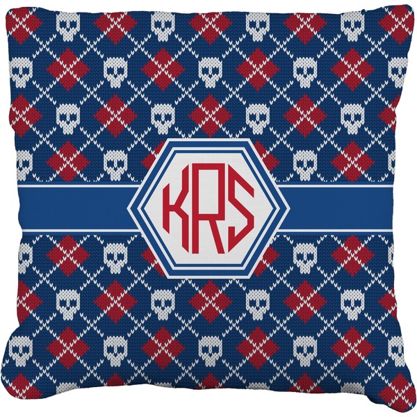 Custom Knitted Argyle & Skulls Faux-Linen Throw Pillow 26" (Personalized)