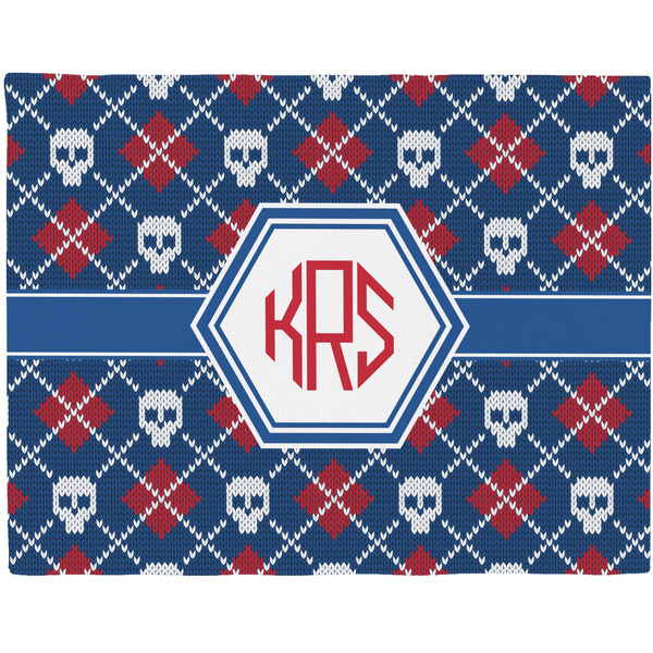 Custom Knitted Argyle & Skulls Woven Fabric Placemat - Twill w/ Monogram