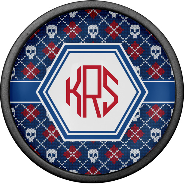 Knitted Argyle & Skulls Cabinet Knob - Black - Front