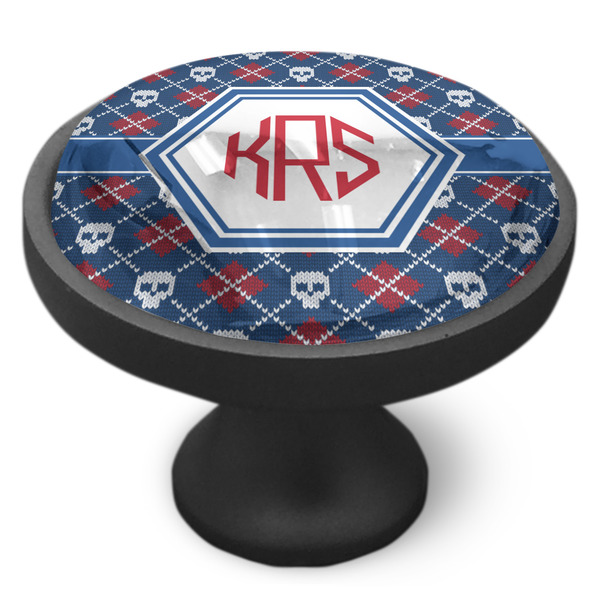 Knitted Argyle & Skulls Cabinet Knob - Black - Side