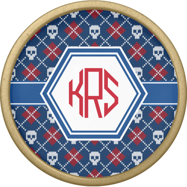 Knitted Argyle & Skulls Cabinet Knob - Gold - Front