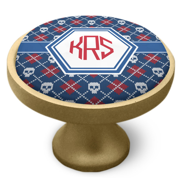 Knitted Argyle & Skulls Cabinet Knob - Gold - Side