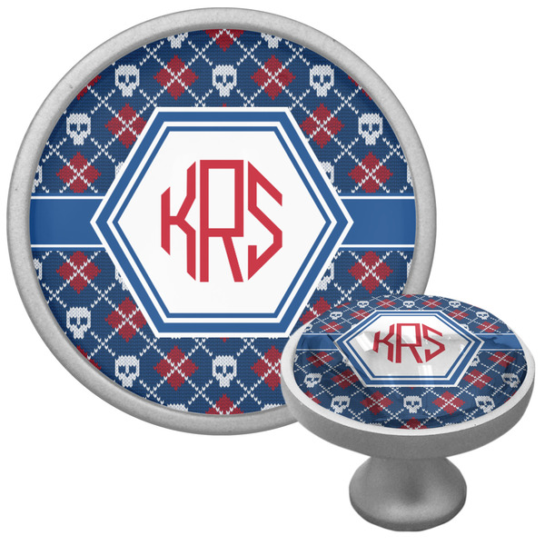 Custom Knitted Argyle & Skulls Cabinet Knob (Silver) (Personalized)