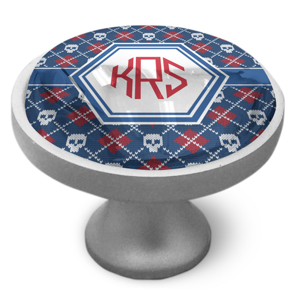 Knitted Argyle & Skulls Cabinet Knob - Nickel - Side