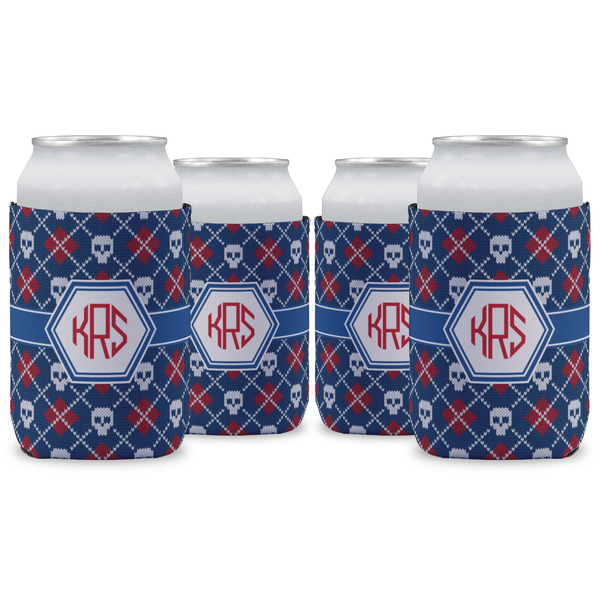 Custom Knitted Argyle & Skulls Can Cooler (12 oz) - Set of 4 w/ Monogram