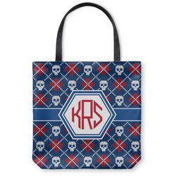 Knitted Argyle & Skulls Canvas Tote Bag - Small - 13"x13" (Personalized)