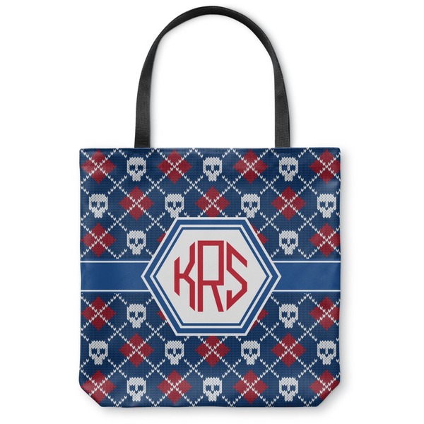 Custom Knitted Argyle & Skulls Canvas Tote Bag - Small - 13"x13" (Personalized)