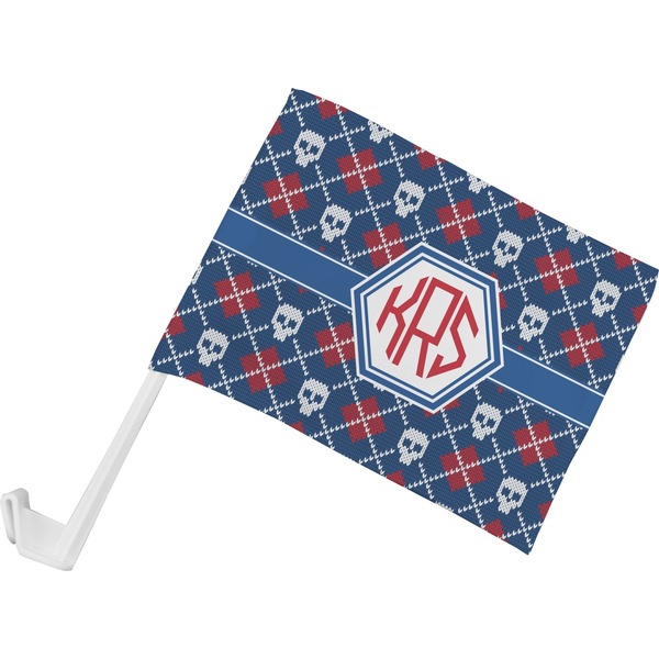 Custom Knitted Argyle & Skulls Car Flag - Small w/ Monogram