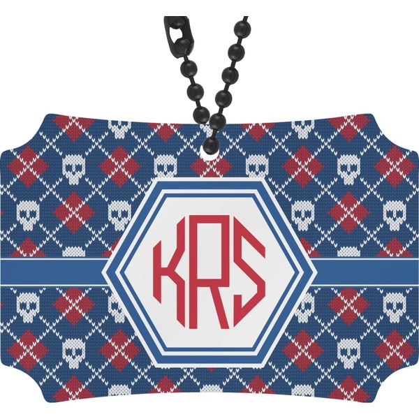 Custom Knitted Argyle & Skulls Rear View Mirror Ornament (Personalized)