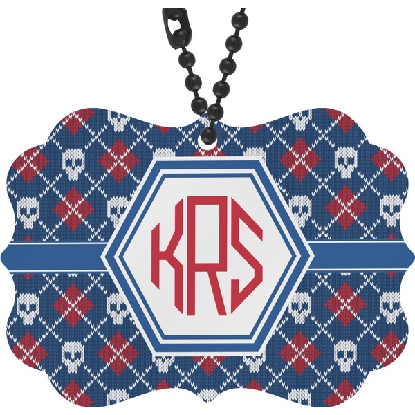 Custom Knitted Argyle & Skulls Rear View Mirror Decor (Personalized)