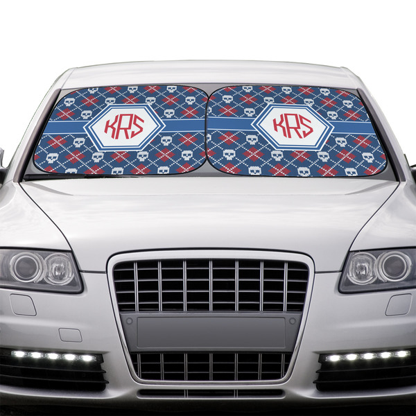 Knitted Argyle & Skulls Car Sun Shades - IN CONTEXT