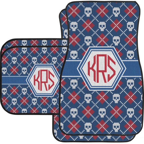 Custom Knitted Argyle & Skulls Car Floor Mats Set - 2 Front & 2 Back (Personalized)