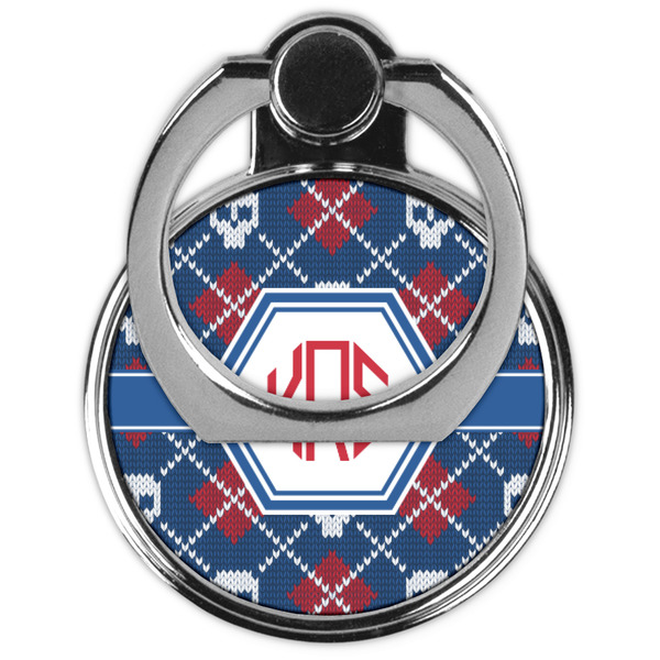 Knitted Argyle & Skulls Cell Phone Ring Stand & Holder - Front (Collapsed)