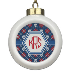 Knitted Argyle & Skulls Ceramic Ball Ornament (Personalized)