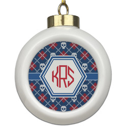 Knitted Argyle & Skulls Ceramic Ball Ornament (Personalized)
