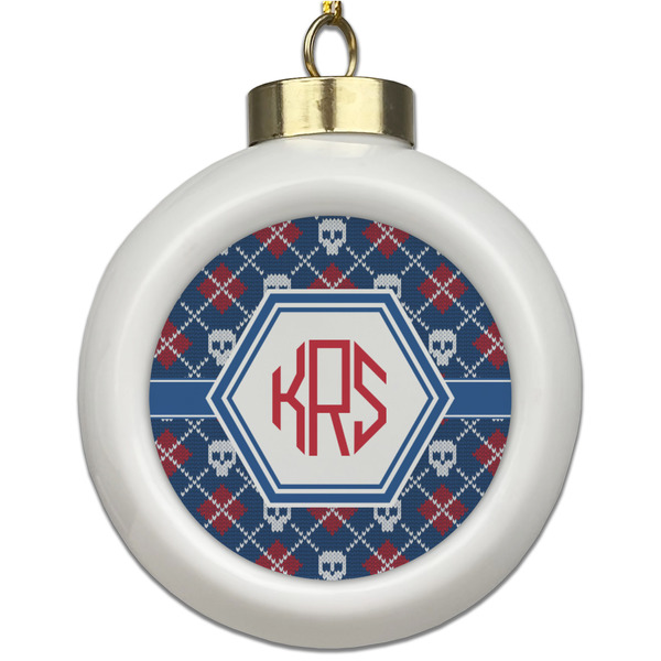 Custom Knitted Argyle & Skulls Ceramic Ball Ornament (Personalized)