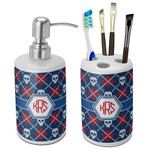 Knitted Argyle & Skulls Ceramic Bathroom Accessories Set (Personalized)