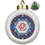 Knitted Argyle & Skulls Ceramic Ball Ornament - Christmas Tree (Personalized)