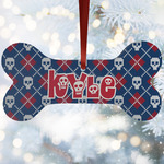 Knitted Argyle & Skulls Ceramic Dog Ornament w/ Monograms