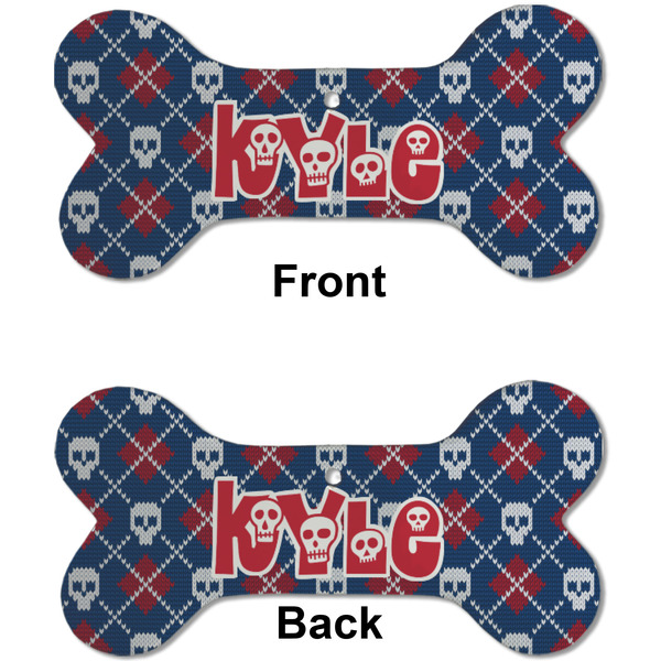 Knitted Argyle & Skulls Ceramic Flat Ornament - Bone Front & Back (APPROVAL)