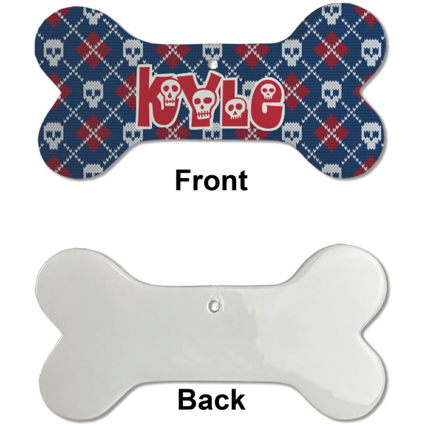 Knitted Argyle & Skulls Ceramic Flat Ornament - Bone Front & Back Single Print (APPROVAL)