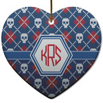 Knitted Argyle & Skulls Heart Ceramic Ornament w/ Monogram