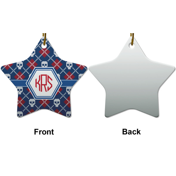 Knitted Argyle & Skulls Ceramic Flat Ornament - Star Front & Back (APPROVAL)
