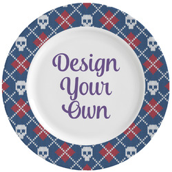 Knitted Argyle & Skulls Ceramic Dinner Plates (Set of 4) (Personalized)