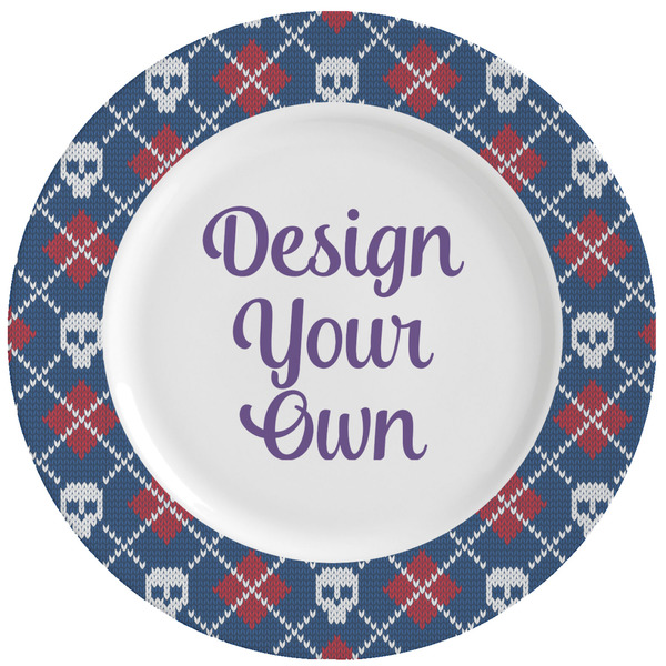 Custom Knitted Argyle & Skulls Ceramic Dinner Plates (Set of 4) (Personalized)