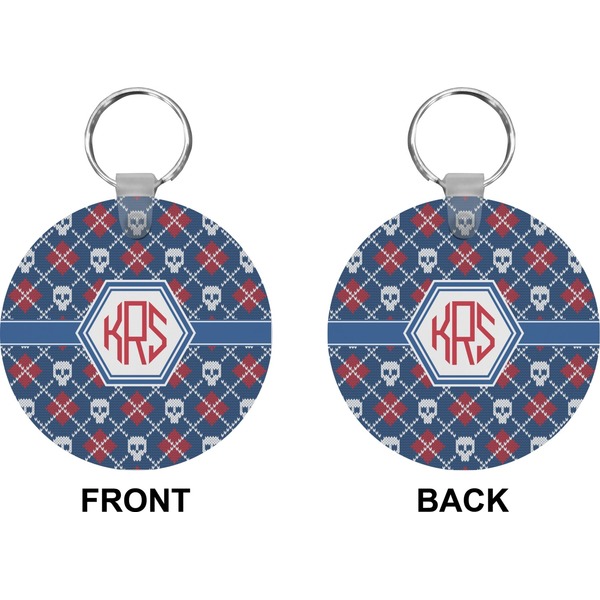 Knitted Argyle & Skulls Circle Keychain (Front + Back)