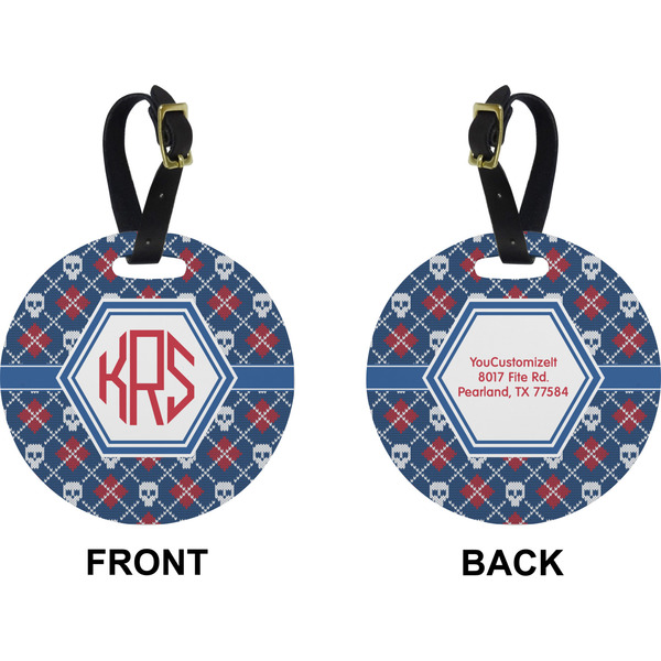 Knitted Argyle & Skulls Circle Luggage Tag (Front + Back)