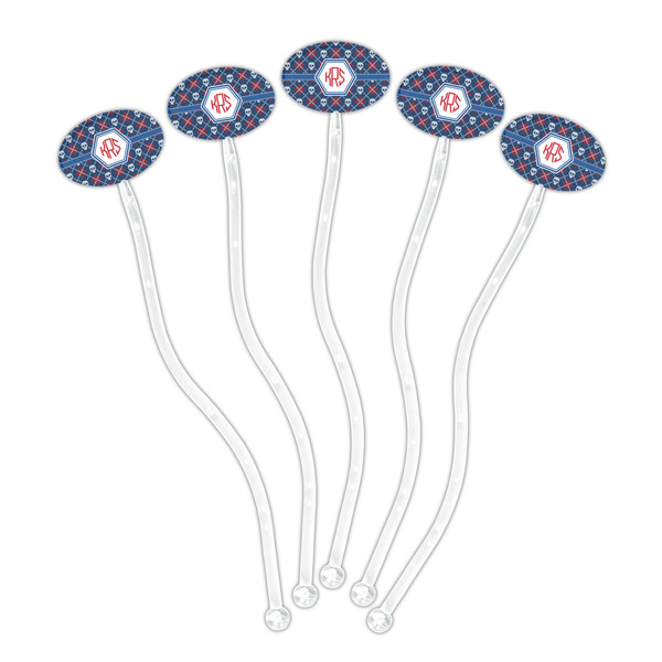 Knitted Argyle & Skulls Clear Plastic 7" Stir Stick - Oval - Fan