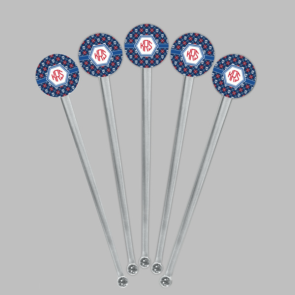 Knitted Argyle & Skulls Clear Plastic 7" Stir Stick - Round - Fan View