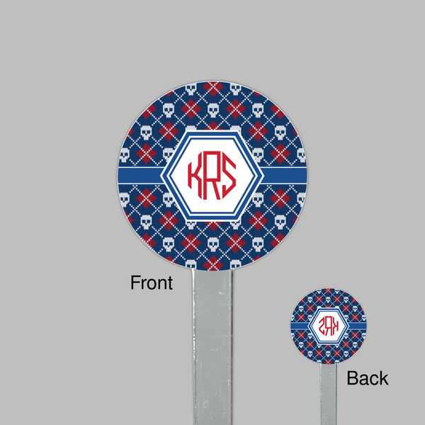 Knitted Argyle & Skulls Clear Plastic 7" Stir Stick - Round - Front & Back