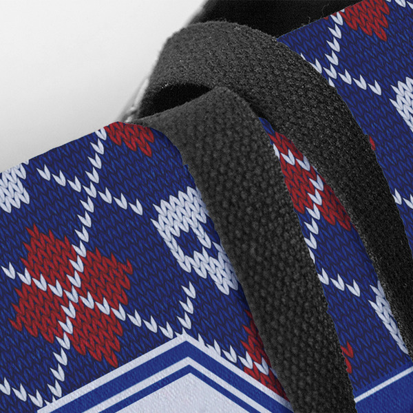 Knitted Argyle & Skulls Closeup of Tote w/Black Handles