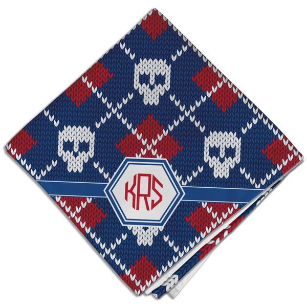 Custom Knitted Argyle & Skulls Cloth Dinner Napkin - Single w/ Monogram